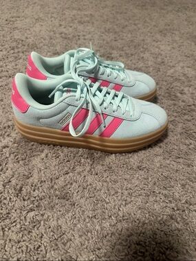 adidas Mint Green and Hot Pink Platform Sneakers